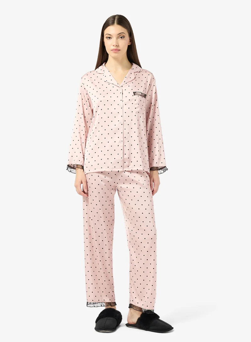 Ella  Polka Print Pyjama Top & Pant Set for Women | Best Price UAE